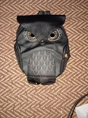 Small Black Owl-Accent Women's Backpack Purse- Cute Everyday Bag